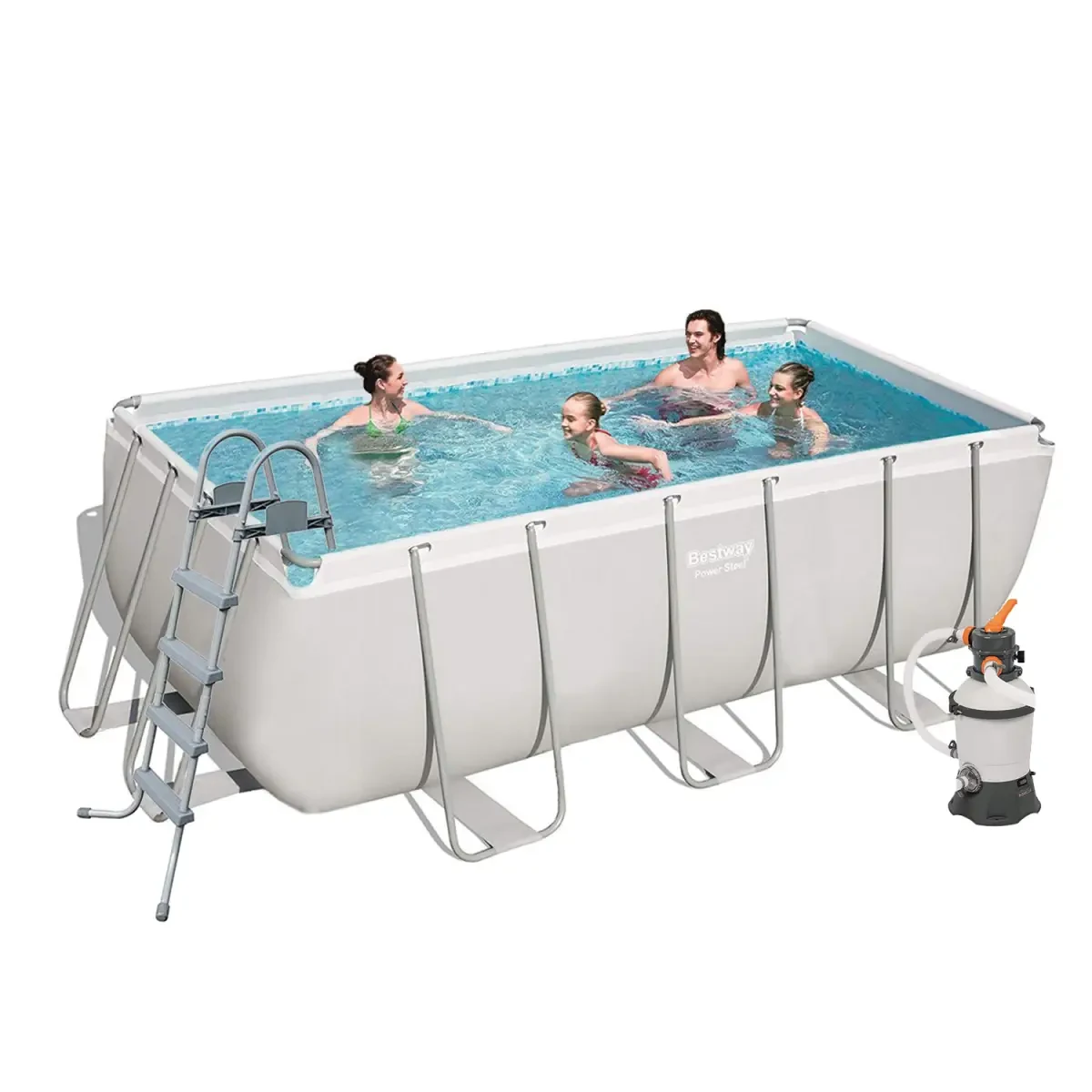 Прямокутний каркасний басейн універсальний Bestway 412х201х122 см 56457 зі сходами та фільтром на 8679 л