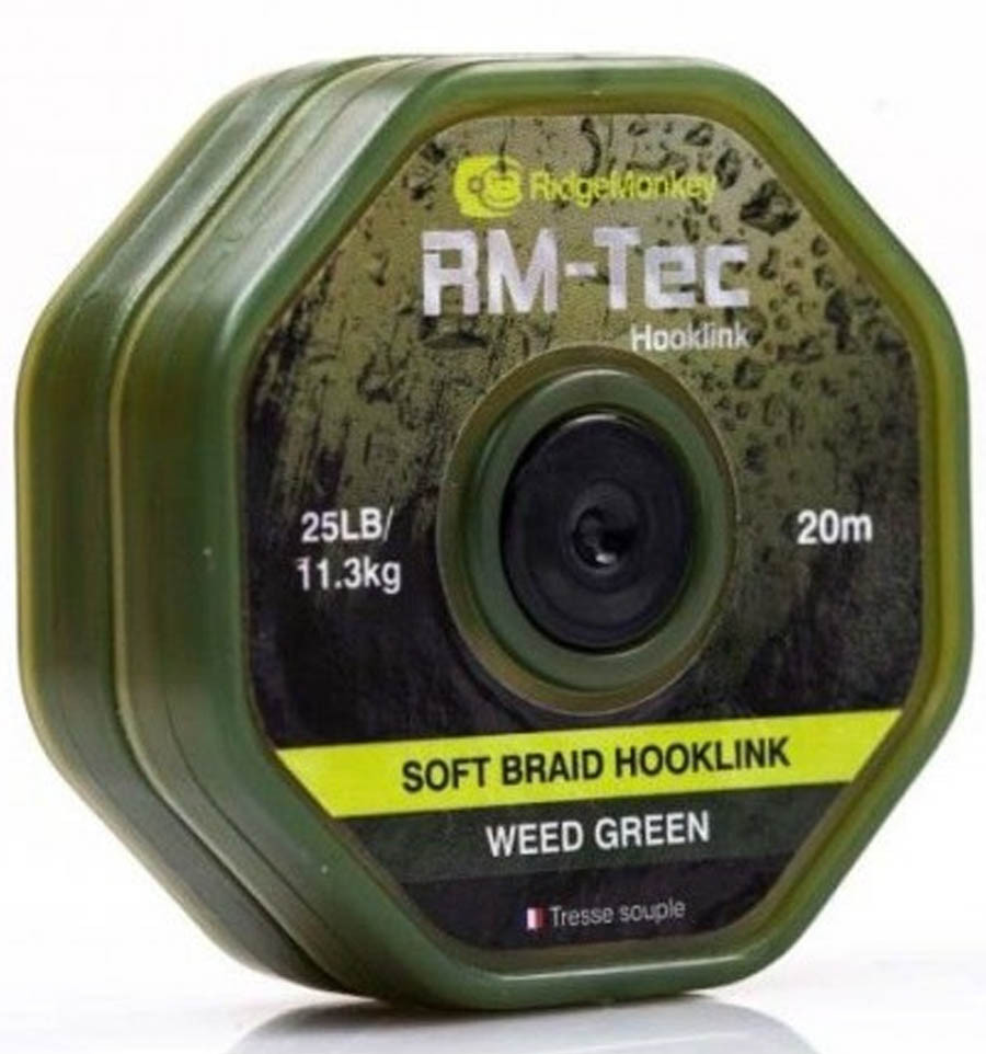 Повідцевий матеріал без обплетення Ridge Monkey RM-Tec Soft Braid Hooklink Weed Green 25lb 20 м