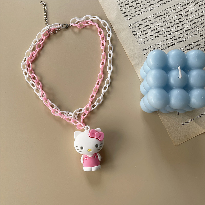 Підвіска Hello Kitty, прикраса на шию, ланцюжок, біло-рожева, дитяча біжутерія,FS-1958,2