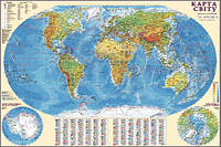 Карта настенная ИПТ Мир 80х110см физическая 1:32 000 000 картон с планками