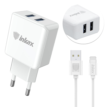 Зарядний пристрій 2USB, 2,1А , INKAX CD-01 + кабель lightning / Зарядка для телефону та планшета