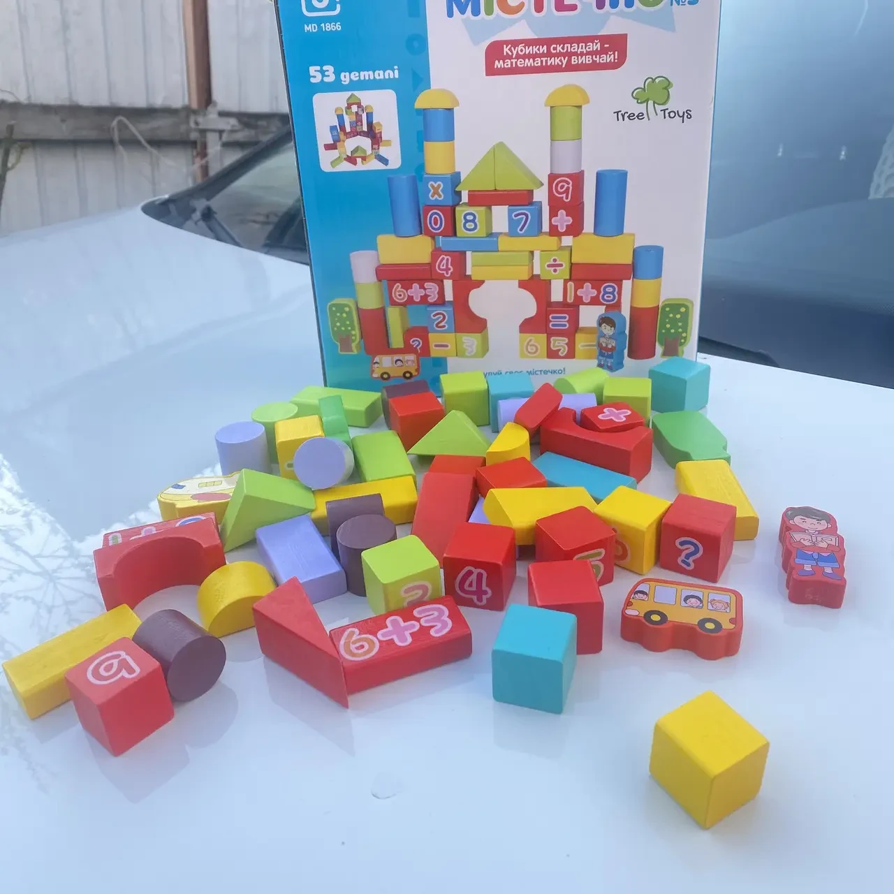 Деревянный конструктор 53 детали Городок Limo toys містечко MD1866 дерево швидка відправка