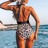 Гарний суцільний купальник низ леопардовий, верх чорного кольору, фото 8