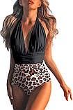 Гарний суцільний купальник низ леопардовий, верх чорного кольору, фото 9