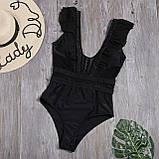 Закритий чорний купальник суцільний з прозорими вставками, фото 3