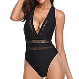 Чорний суцільний жіночий купальник чорного кольору з чашками, фото 4