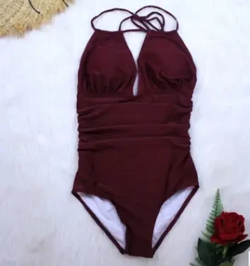 Жіночий купальник бордового кольору розміри до 2XL, фото 1