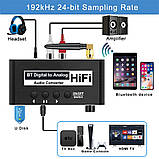 Аудіо конвертер / декодер звуку з цифрового digital оптичного SPDIF Toslink Bluetooth в аналоговий 2.0 RCA тюльпани стерео, фото 7