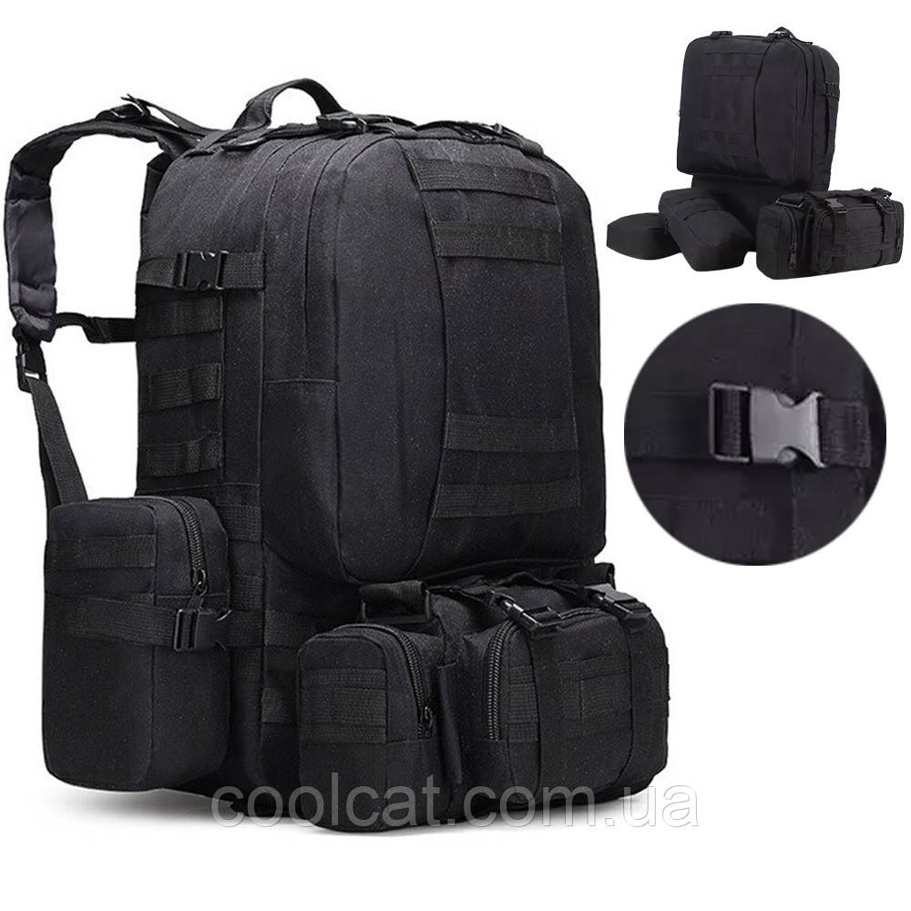 Рюкзак тактичний 55 л, B08 з підсумками, 55х40х22 см, Чорний / Військовий штурмовий рюкзак на MOLLE