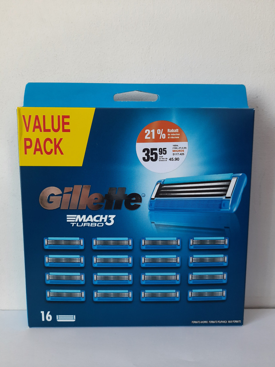Касети для гоління чоловічі Gillette Mach 3 Turbo 16 шт. (Жилет Мак 3 ...