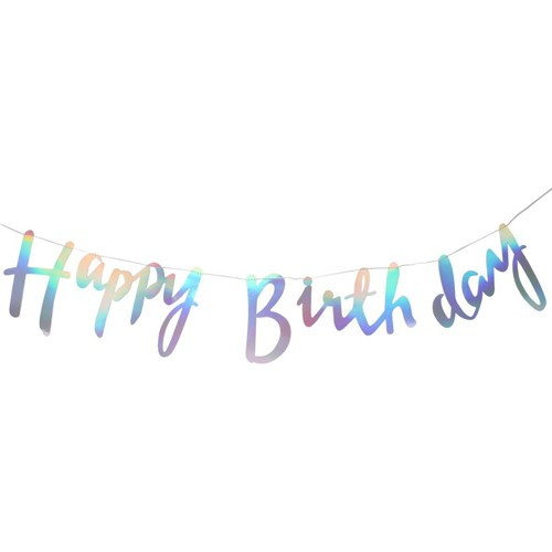 Гірлянда паперова " Happy Birthday" срібло голограма