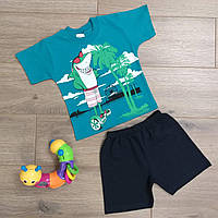 Костюм дитячий трикотажний літній із шортами - Shark - бірюзового кольору 2-3-4-5 років