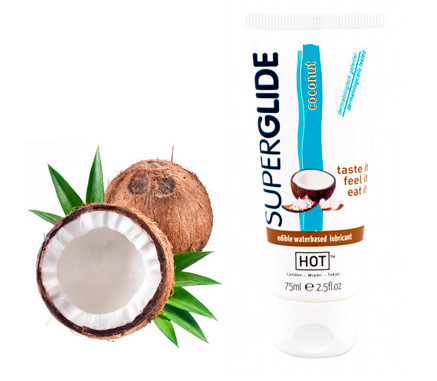 Їстівний лубрикант на водній основі HOT Superglide ароматний кокос, 75 мл Bomba💣, фото 1