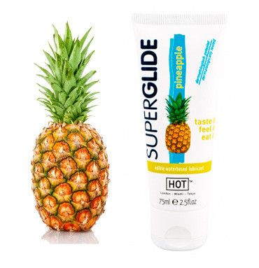 Їстівний лубрикант на водній основі HOT Superglide солодкий Ананас, 75 мл Bomba💣, фото 1