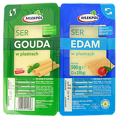 Сир нарізка 2в1 Гауда&Едам Gouda&Edam 500g 7шт/ящ (Код: 00-00002975)