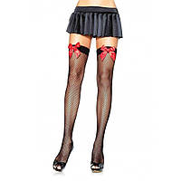 Чулки в сеточку с красным бантом Leg Avenue Fishnet Thigh Highs With Bow O/S Bomba