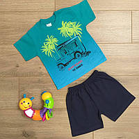Костюм дитячий трикотажний літній із шортами - Just Enjoy - бірюзового кольору 2-3-4-5 років