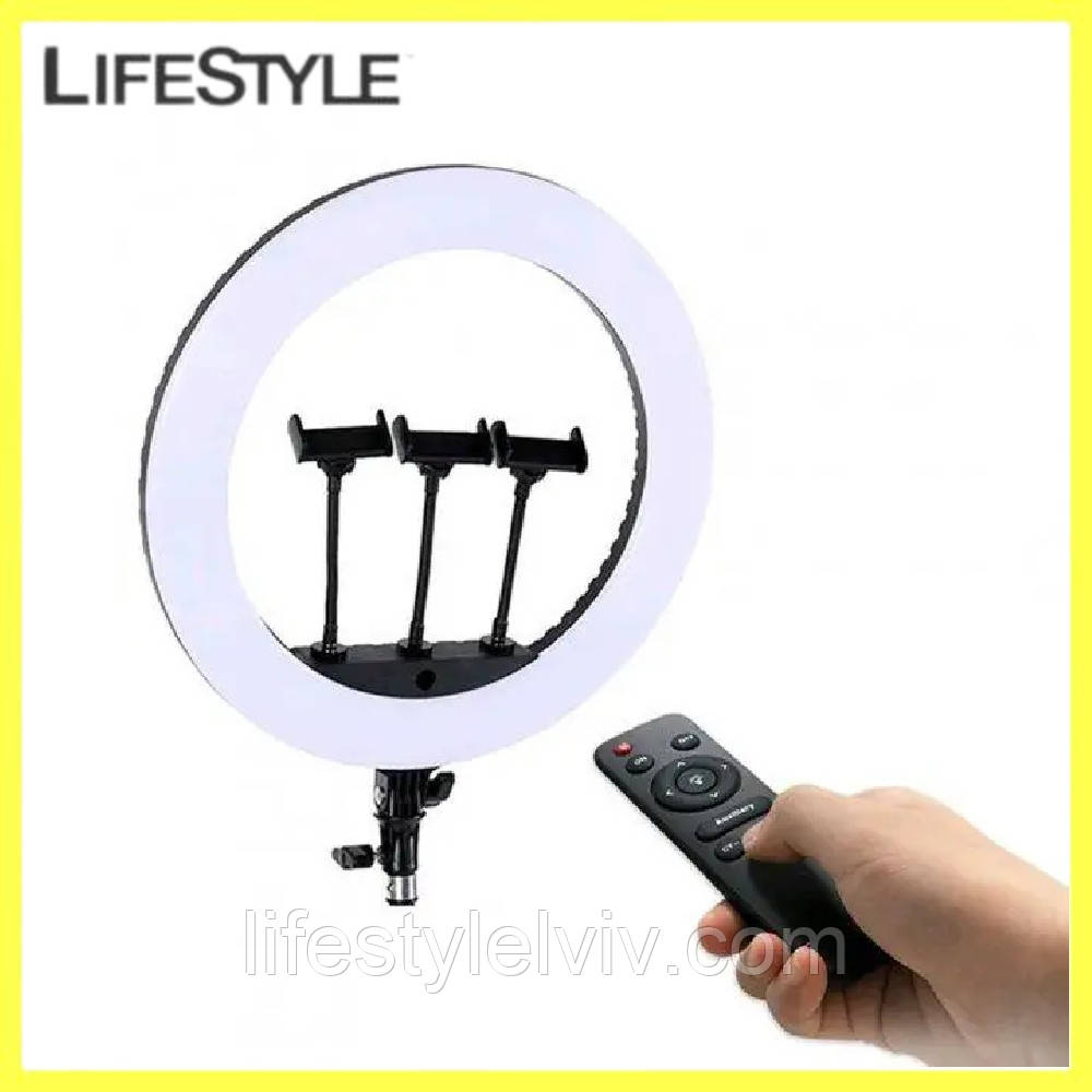 Кільцева LED лампа для селфі 36см, 220V, 3 кріплення, з пультом, Ring LS-360 / Студійне освітлення, фото 1