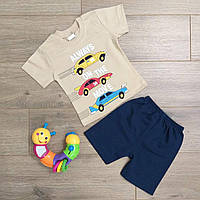 Костюм дитячий трикотажний літній із шортами - AlwaysOnTheMove - бежевого кольору 1-2-3-4 роки