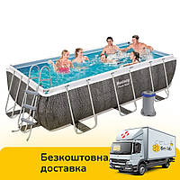 Каркасный прямоугольный бассейн Bestway 56721 (404х201х100 см, 6478 л, лестница, фильтр) Ротанг