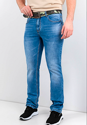 Стильні блакитні чоловічі джинси з ременем, розмір 30-38