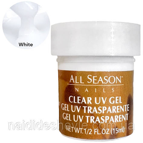 Гель All Season UV Gel для нарощування та зміцнення нігтів 15мл. White, фото 2