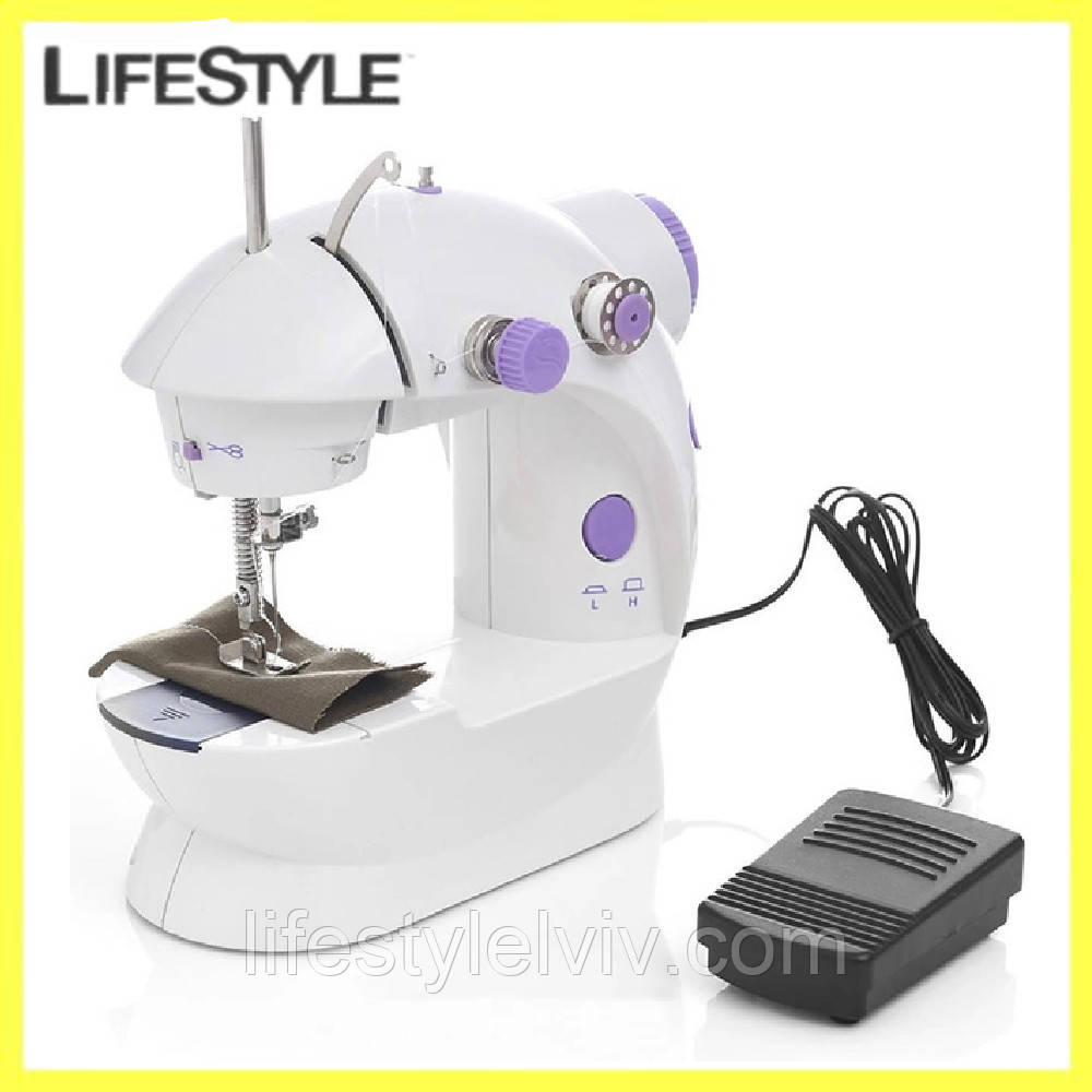 Портативна міні швейна машинка 4в1 Mini Sewing Machine SM-201 / Машинка з педаллю та адаптером