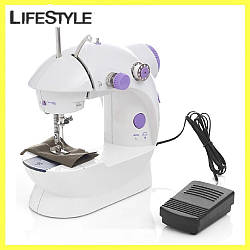 Портативна міні швейна машинка 4в1 Mini Sewing Machine SM-201 / Машинка з педаллю та адаптером