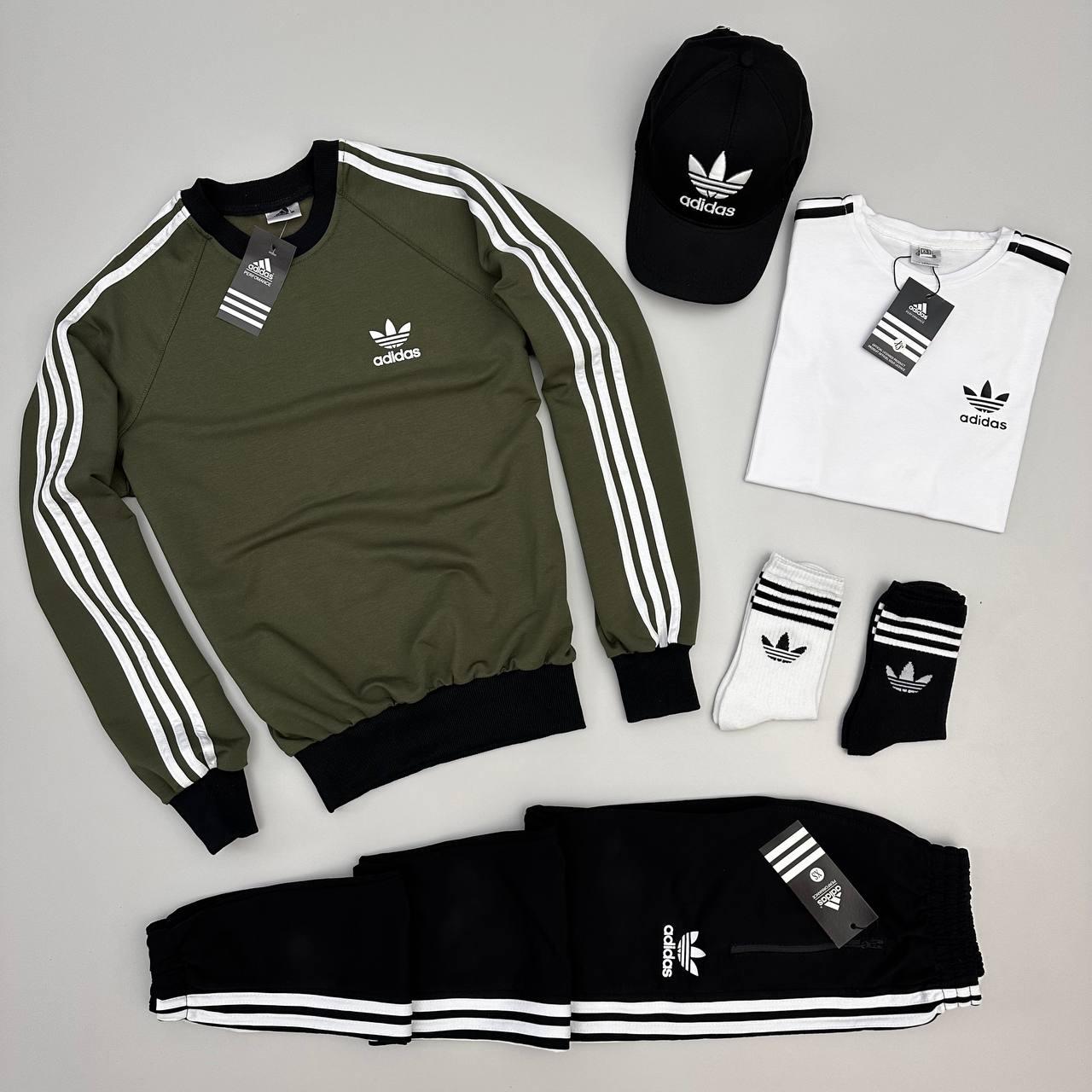 Adidas спортивний костюм футболка кепка шкарпетки весняний осінній чоловічий комплект адідас хакі
