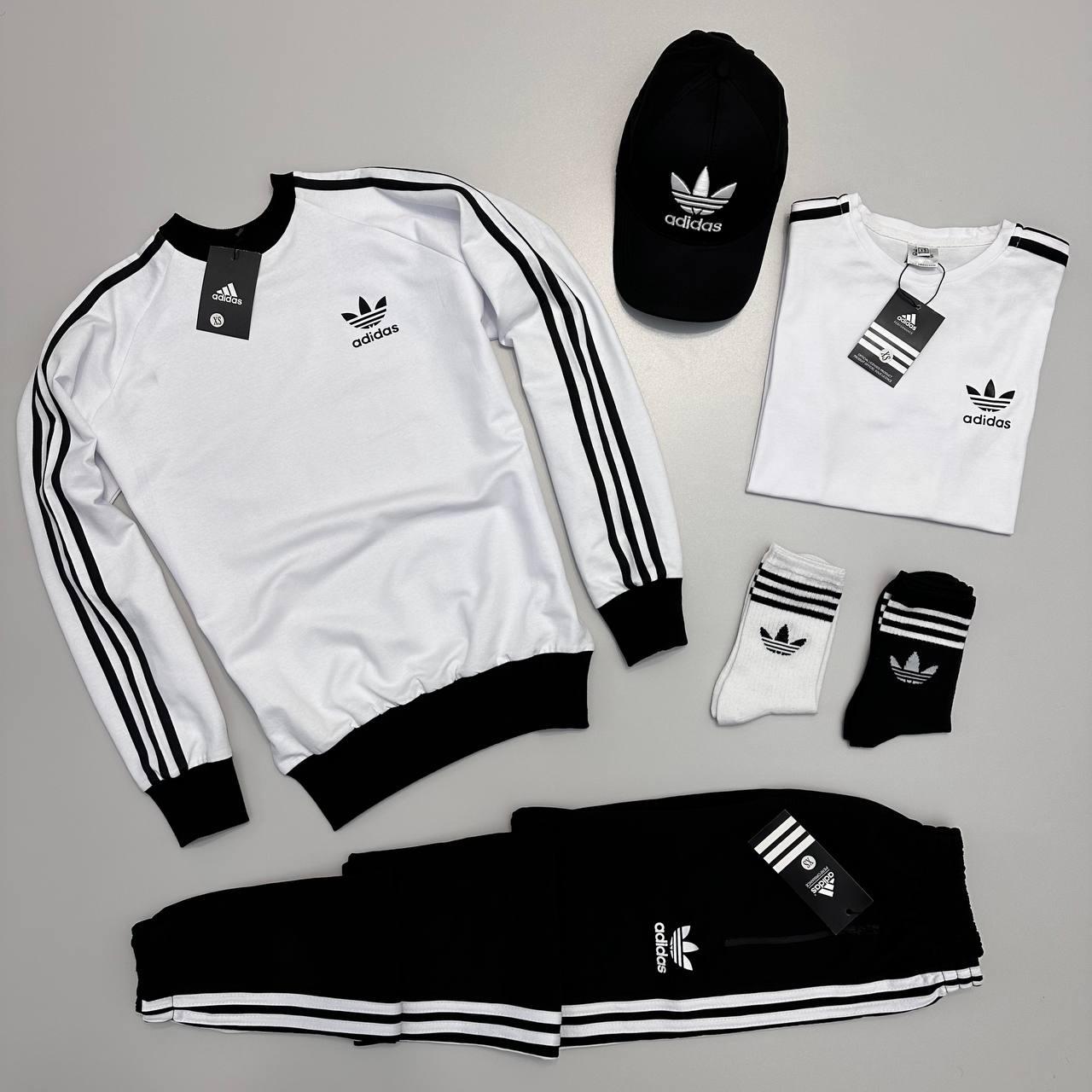 Спортивний костюм чоловічий футболка кепка шкарпетки Adidas весняний осінній адідас білий