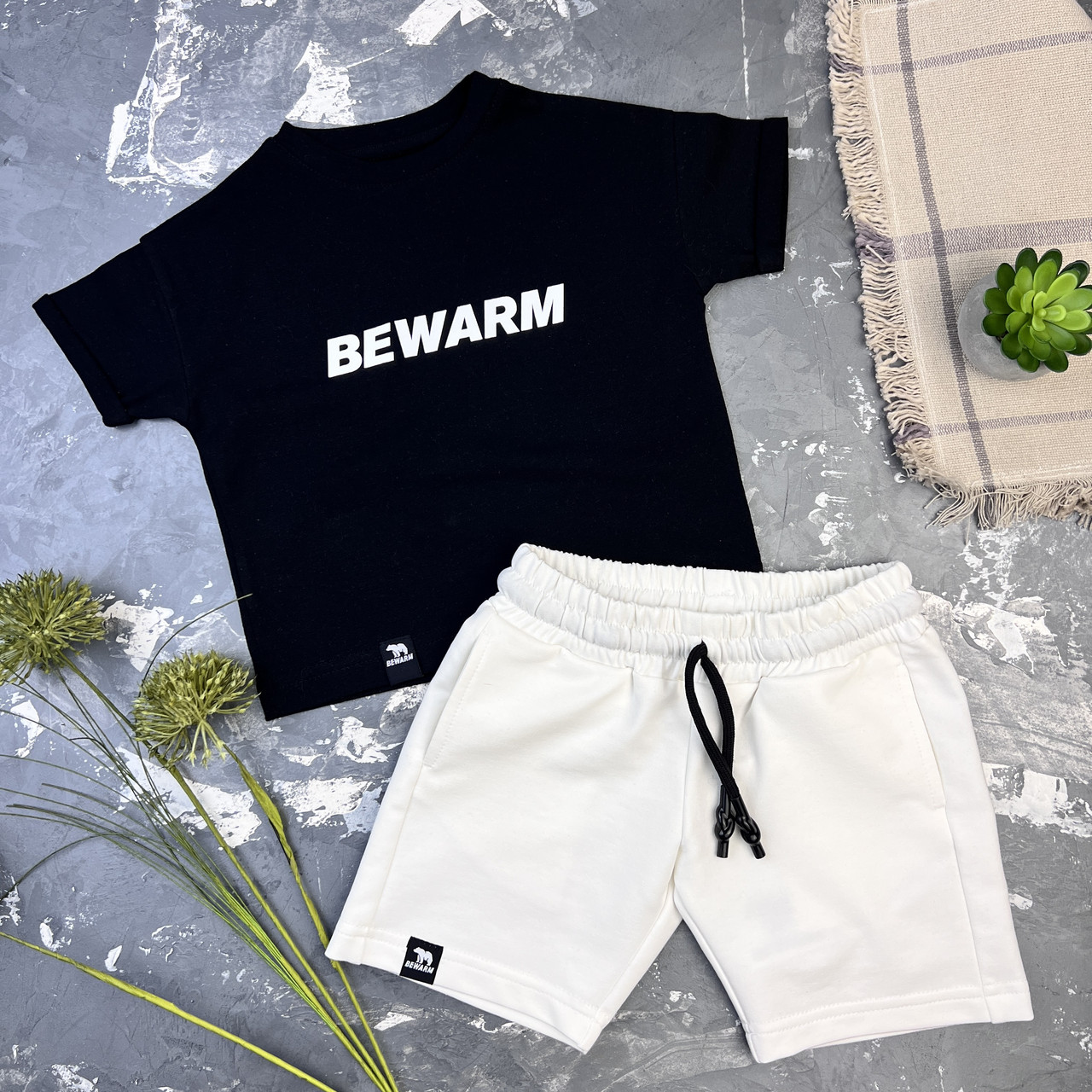 Дитячий літній костюм шорти + футболка BEWARM Білий/Чорний  80-86