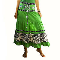 Спідниця жіноча зелена довга індійська з вишивкою бохо