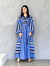 Бохо плаття, вишита сукня синя вишиванка льон, етно стиль, вишите плаття вишиванка, синє плаття льон, фото 2