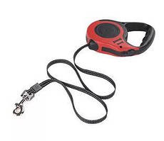Повідець-рулетка BauTech 3 м для собак на стрічці в червоному кольорі