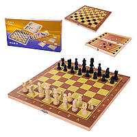 Шахи, шашки, нарди Ігровий набір 3в1 Настільна гра Шахи дерево-пластик