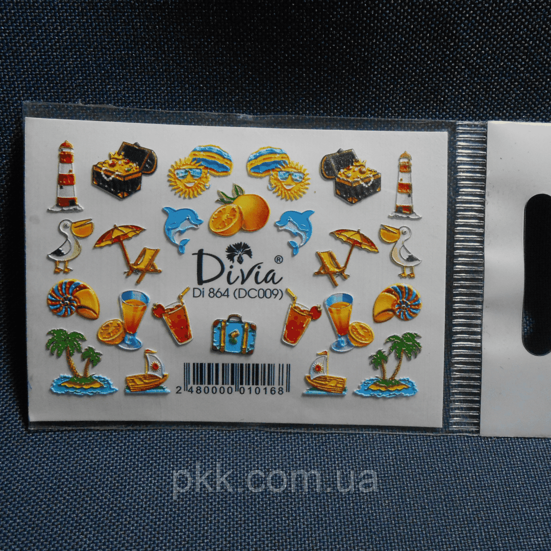 Наклейки для ногтей Divia водная 3D цветная Di864 DC009 Морской стиль - фото 1 - id-p1660691242