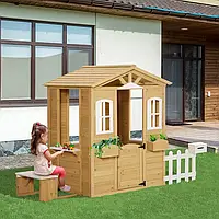Детский игровой домик с окнами и почтовым ящиком Outsunny Для сада С цветочным горшком и стеллажем для ограды
