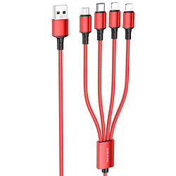 Кабель 4в1 Lightning(iPhone) *2 + MicroUSB(Android) + Type-C(Android) 4in1 BOROFONE BX72 |1m, 2A| Червоний