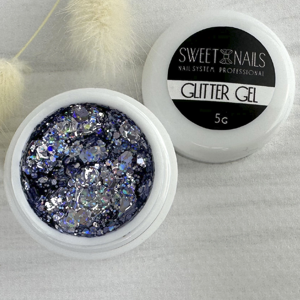 Глітерний гель для нігтів Sweet Nails Stars №17 (срібно-синій з ефектом хамелеону) 5 грам