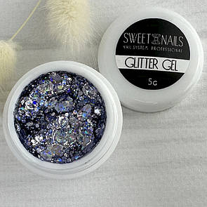 Глітерний гель для нігтів Sweet Nails Stars №17 (срібно-синій з ефектом хамелеону) 5 грам