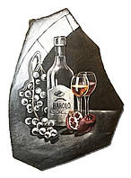 Картина на камені "Червоне вино Barolo з виноградом та гранатом" 25х36 см