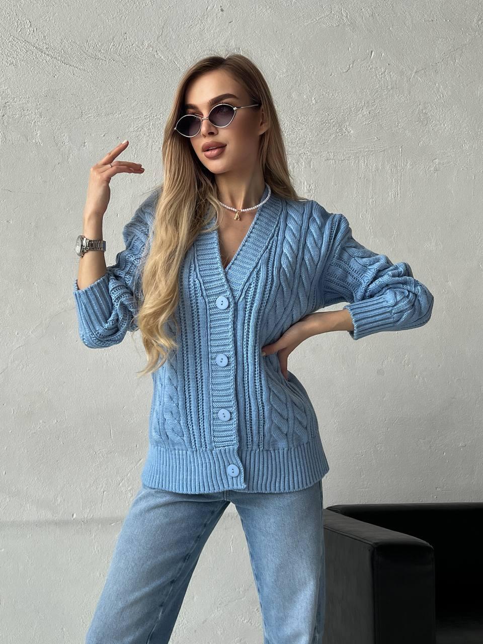 Кардиган машинний в'язання з ґудзиками та візерунком коса, фото 1