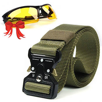 Чоловічий ремінь Tactical Belt 125 см + Подарунок Окуляри для автомобіліста Жовті / Туристичний ремінь