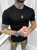 Тактична чоловіча вологовідвідна чорна футболка з тризубом поліестер України