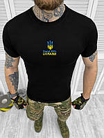 Мужская черная тактическая футболка с гербом украины на груди материал хлопок лето