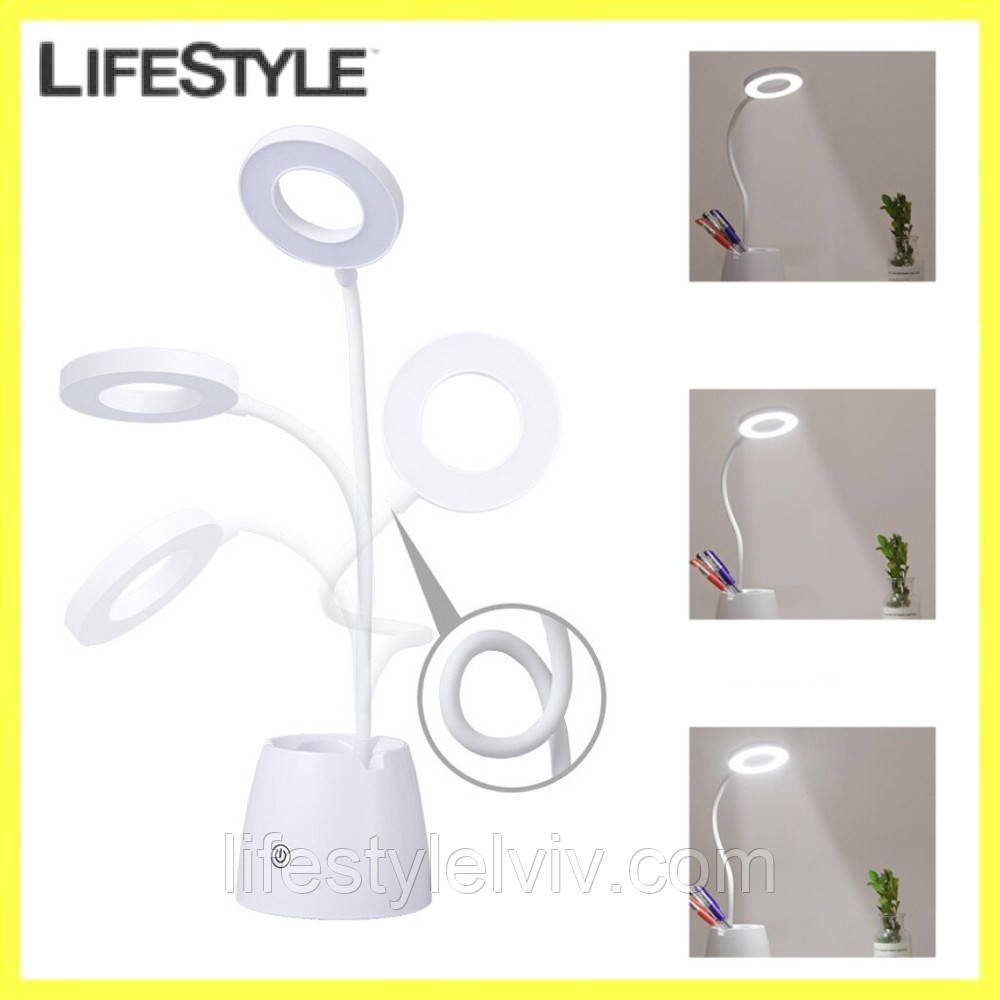 Портативна LED лампа 3в1 з USB, TABLE LAMP TD-02/ Лампа-нічник / Тримач для телефону, ручок, олівців, фото 1