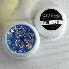 Глітерний гель для нігтів Sweet Nails Stars №25 (блакитний з ефектом хамелеону) 5 грам