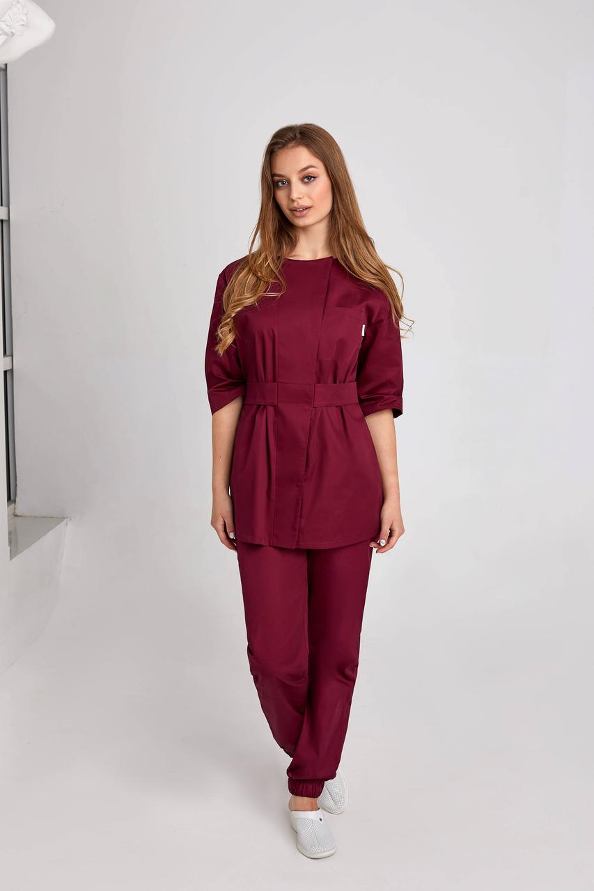 Жіноча медична куртка топ Мавка бордовий - Одяг косметолога
