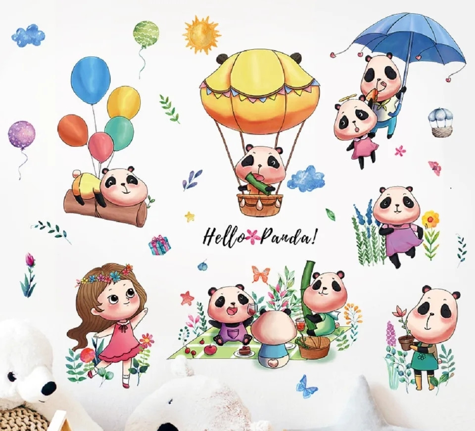 Вінілові наклейки на стіну Привіт Панди! Hello Panda! (лист 60 х 90 см) Б132-5