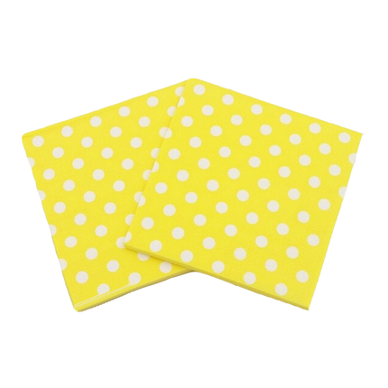 Серветки святкові Горошок 15шт | Жовтий Білий, фото 1
